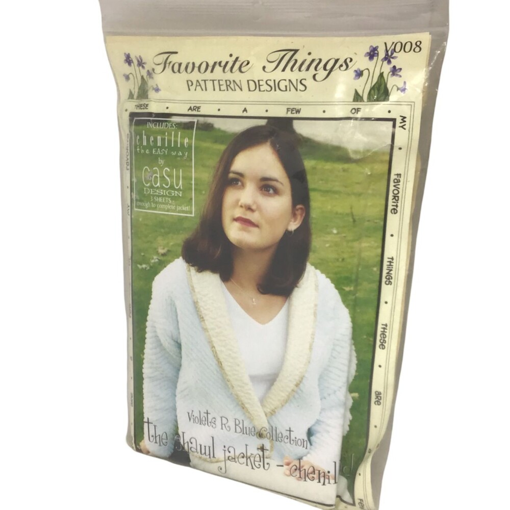 Pattern Chenille Shawl Jacket Favorite Things Designs Collar Leslie Gladden NEW